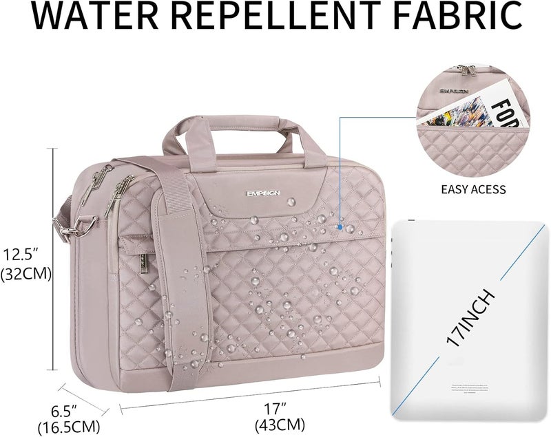 EMPSIGN 17.3 Inch Laptop Bag, Large Capacity Expandable Briefcase for Women & Men Business Office, Water-Repellent Laptop Case Travel Computer Bag with RFID Pockets, Dusty Pink - Image 2